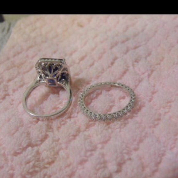 Colleen Lopez .925 Blue CZ Emerald-Cut Ring & Eternity Band 8 - Picture 2 of 6
